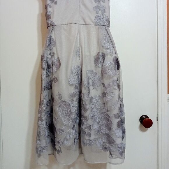 Scarlett Silver Embroidery Mesh Fit and Flare Dress 4 Petite - Picture 7 of 12